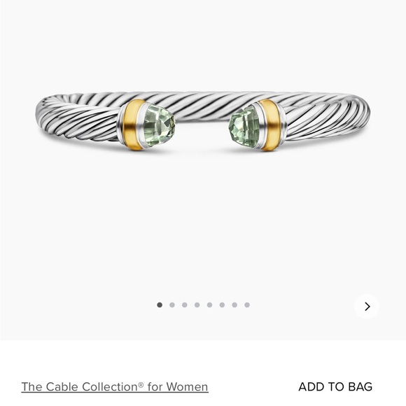 Classic Cable Bracelet Sterling Silver with 14K Yellow Gold & Prasiolite 7mm - Picture 3 of 5